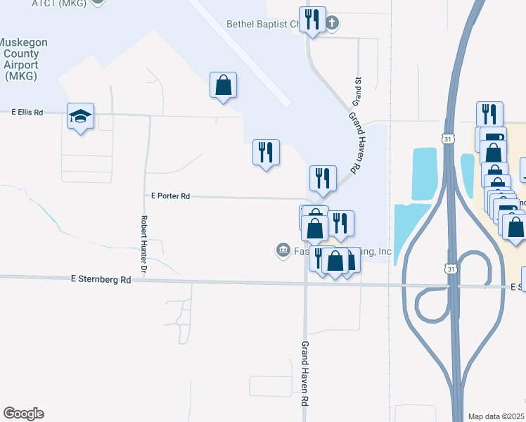 map of restaurants, bars, coffee shops, grocery stores, and more near 865 East Porter Road in Norton Shores