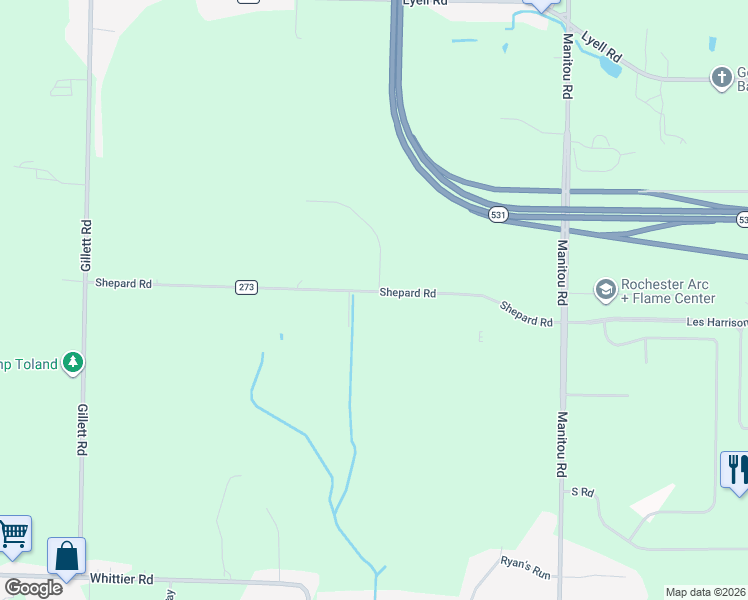 map of restaurants, bars, coffee shops, grocery stores, and more near 79 Shepard Road in Rochester