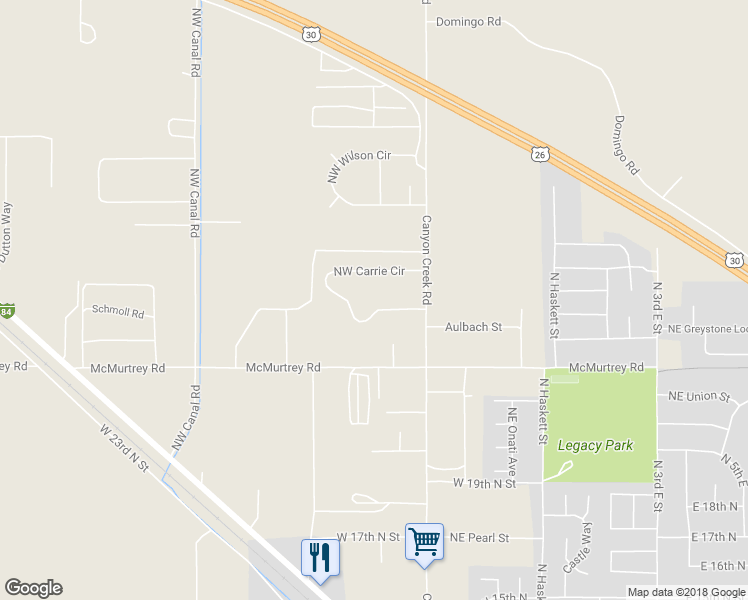 map of restaurants, bars, coffee shops, grocery stores, and more near 150 Northwest Carrie Circle in Mountain Home