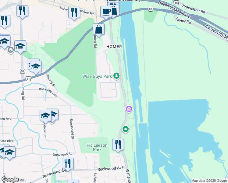 map of restaurants, bars, coffee shops, grocery stores, and more near 4 Alex Grant Place in St. Catharines