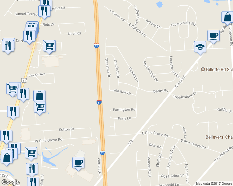 map of restaurants, bars, coffee shops, grocery stores, and more near 5950 Alastair Drive in Cicero