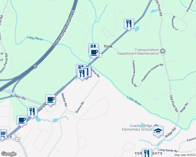 map of restaurants, bars, coffee shops, grocery stores, and more near 17 Donica Road in York