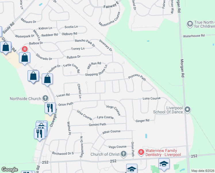 map of restaurants, bars, coffee shops, grocery stores, and more near 4254 Lucan Rd in Liverpool
