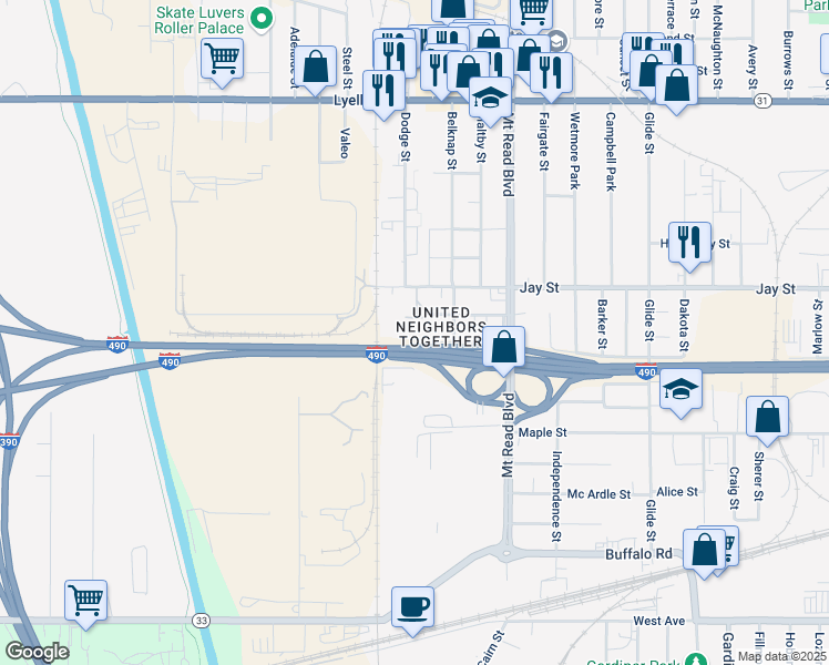 map of restaurants, bars, coffee shops, grocery stores, and more near 170 Garland Avenue in Rochester