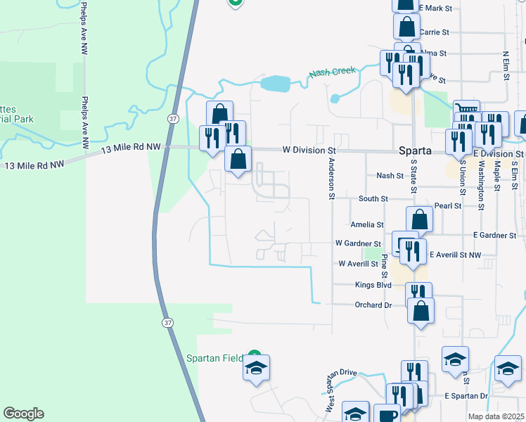 map of restaurants, bars, coffee shops, grocery stores, and more near 65 Ida Red Avenue in Sparta