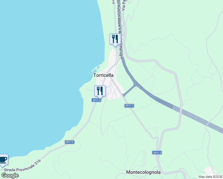 map of restaurants, bars, coffee shops, grocery stores, and more near 43 Viale del Lavoro in Torricella