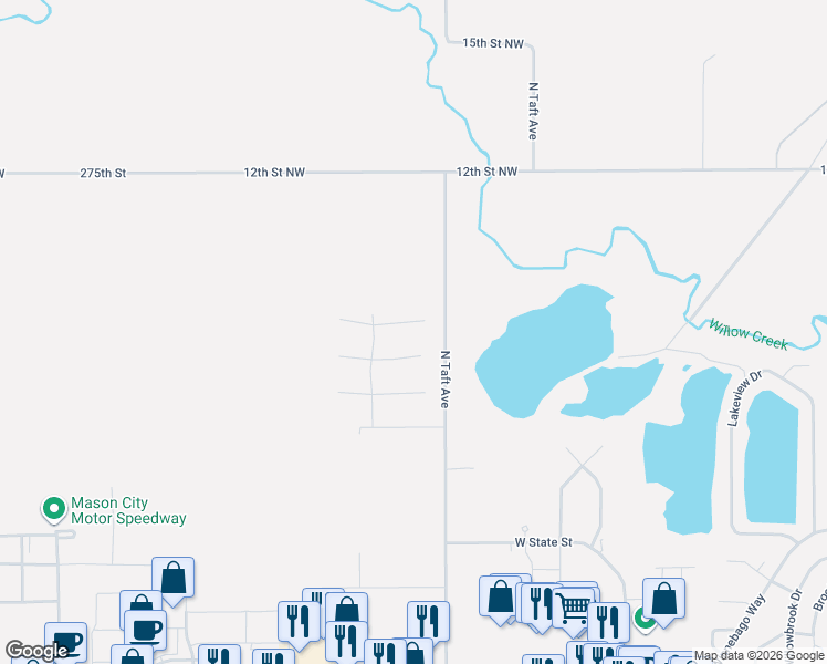 map of restaurants, bars, coffee shops, grocery stores, and more near 2729 Rainbow Court in Mason City