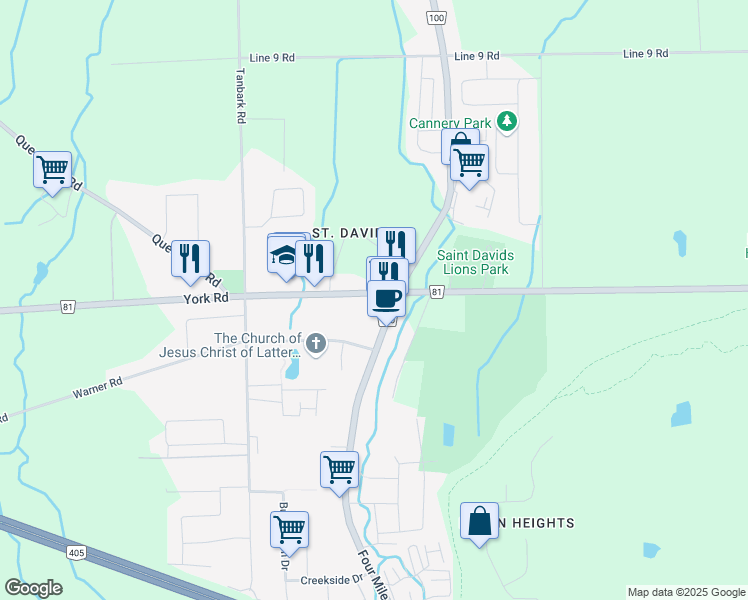 map of restaurants, bars, coffee shops, grocery stores, and more near 1397 York Road in Niagara-on-the-Lake