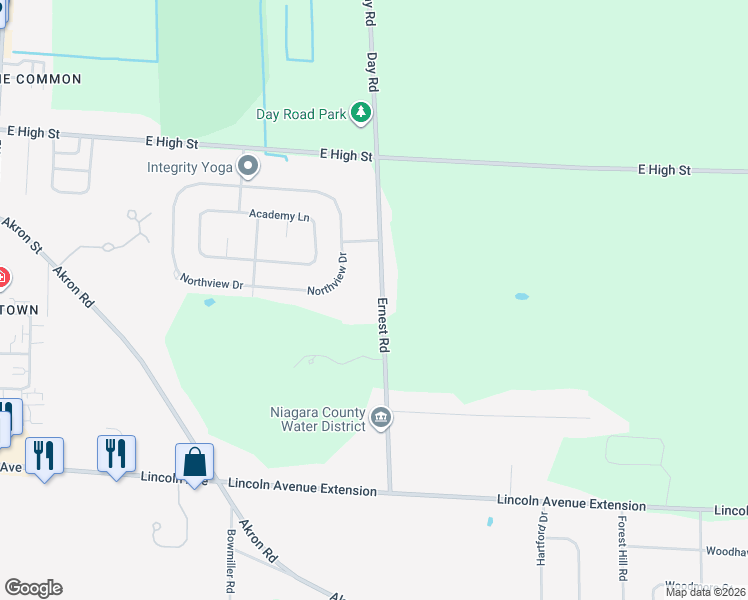 map of restaurants, bars, coffee shops, grocery stores, and more near 5344 Ernest Road in Lockport