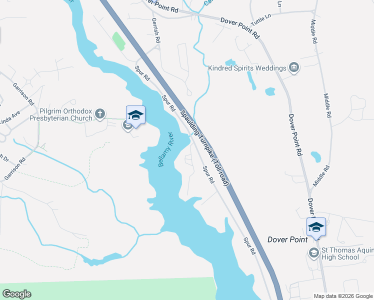 map of restaurants, bars, coffee shops, grocery stores, and more near 43 Spur Road in Dover