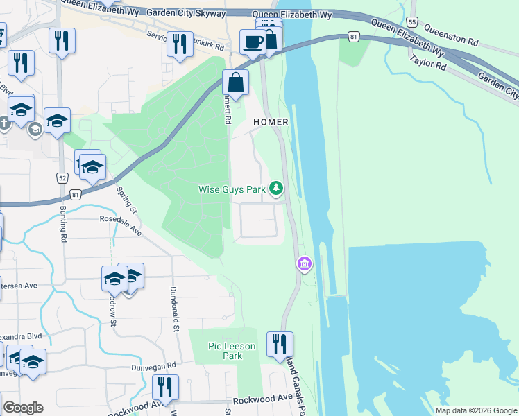 map of restaurants, bars, coffee shops, grocery stores, and more near 7 Alex Grant Place in St. Catharines