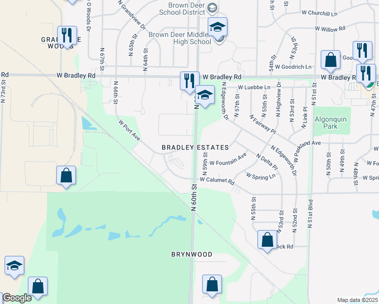 map of restaurants, bars, coffee shops, grocery stores, and more near 6011 West Port Avenue in Milwaukee
