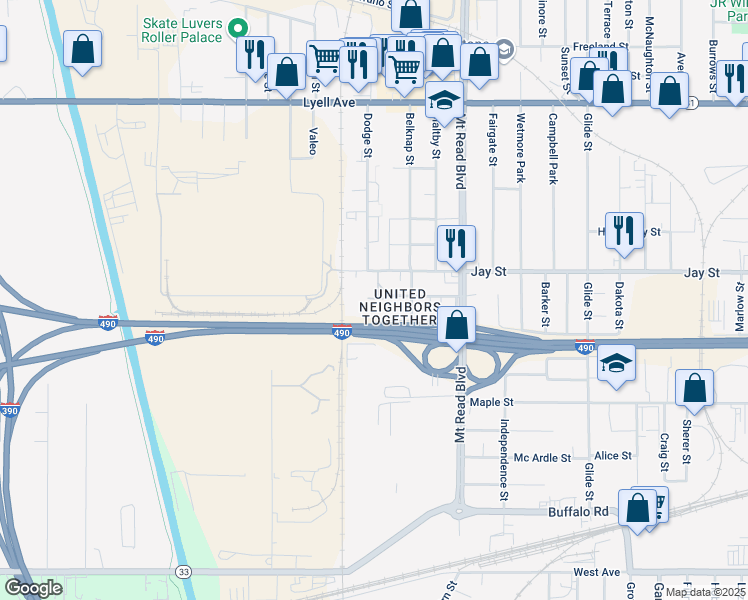 map of restaurants, bars, coffee shops, grocery stores, and more near 170 Garland Avenue in Rochester