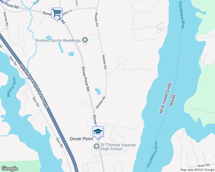 map of restaurants, bars, coffee shops, grocery stores, and more near 538 Middle Road in Dover