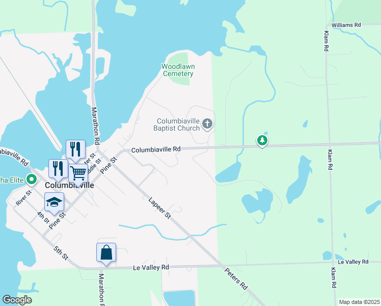 map of restaurants, bars, coffee shops, grocery stores, and more near in Columbiaville