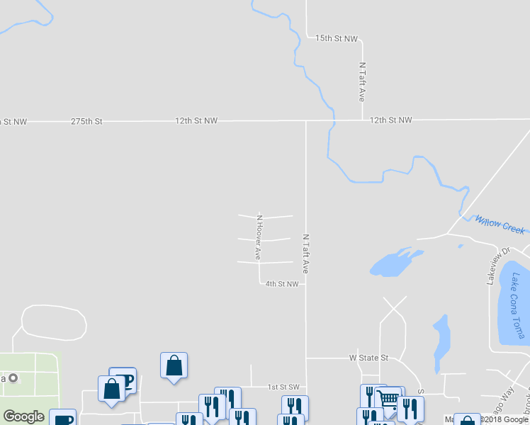 map of restaurants, bars, coffee shops, grocery stores, and more near 2890 Rainbow Court in Mason City