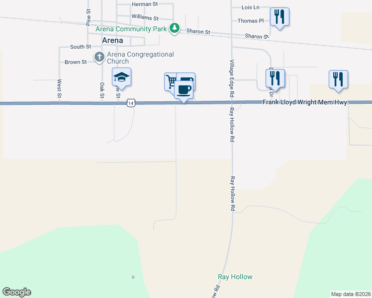 map of restaurants, bars, coffee shops, grocery stores, and more near 131 Reimann Road in Arena