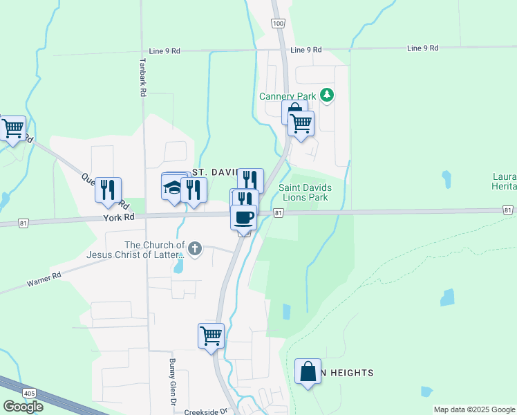 map of restaurants, bars, coffee shops, grocery stores, and more near 267 Four Mile Creek Road in Niagara-on-the-Lake