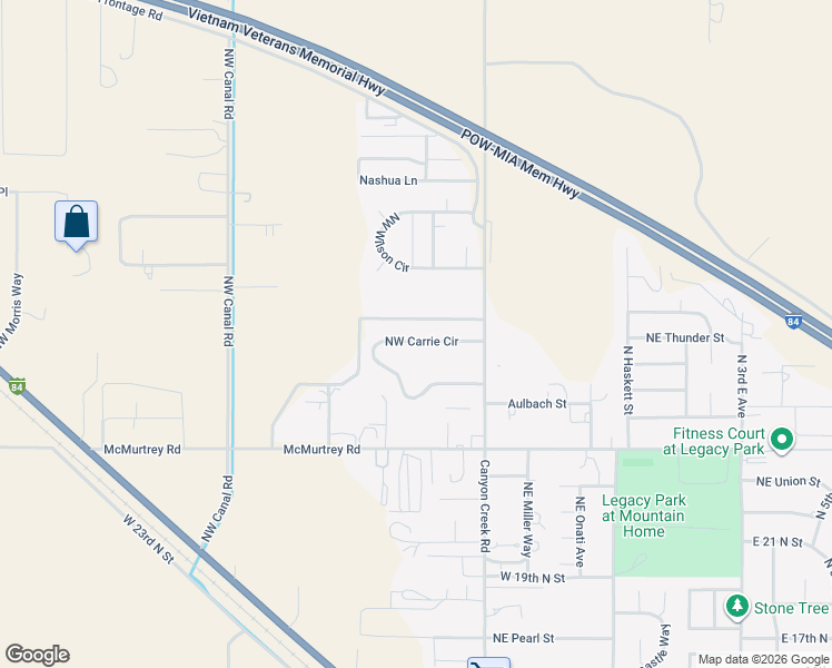 map of restaurants, bars, coffee shops, grocery stores, and more near 295 Northwest Carrie Circle in Mountain Home