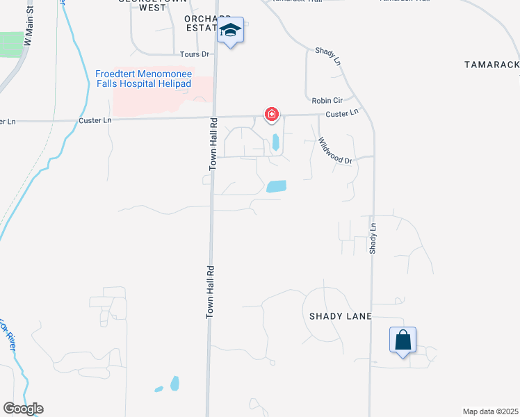 map of restaurants, bars, coffee shops, grocery stores, and more near N77W17700 Lake Park Drive in Menomonee Falls