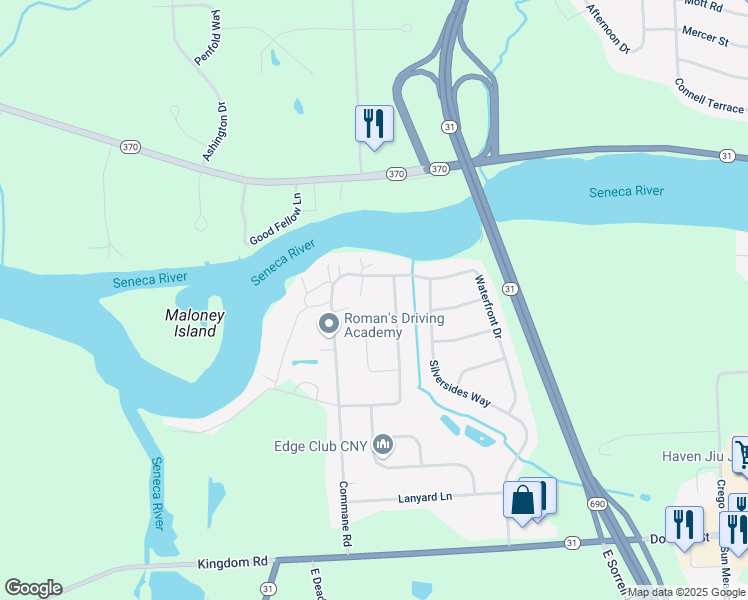 map of restaurants, bars, coffee shops, grocery stores, and more near 13 Submarine Course in Baldwinsville