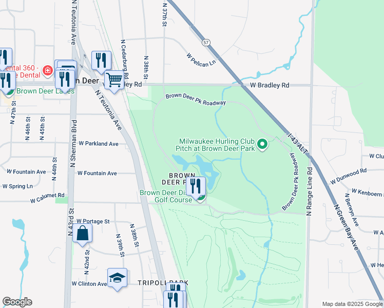 map of restaurants, bars, coffee shops, grocery stores, and more near 7835 North Green Bay Avenue in Milwaukee