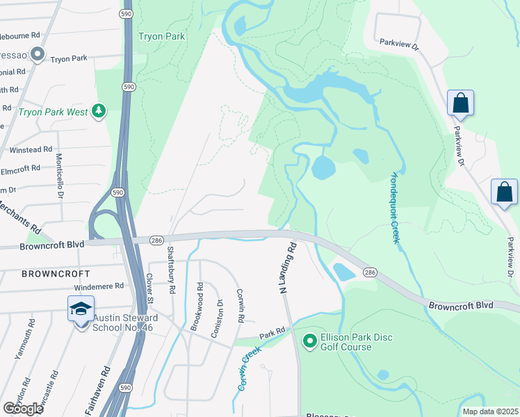 map of restaurants, bars, coffee shops, grocery stores, and more near 646 Browncroft Boulevard in Rochester