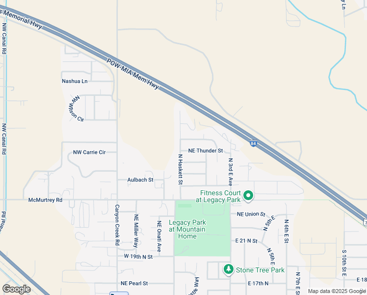 map of restaurants, bars, coffee shops, grocery stores, and more near 108 Northeast Thunder Street in Mountain Home