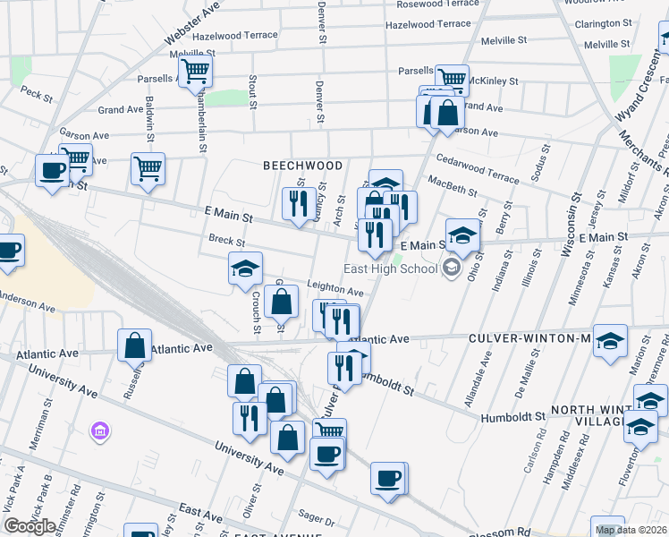 map of restaurants, bars, coffee shops, grocery stores, and more near in Rochester