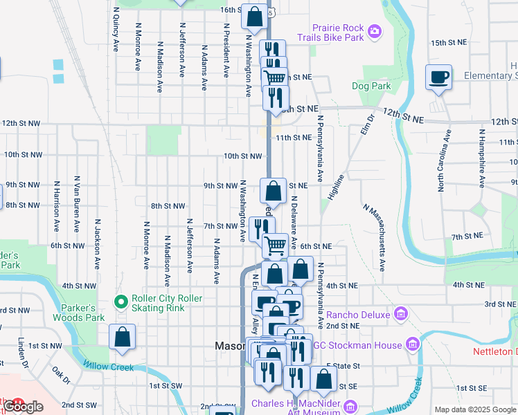 map of restaurants, bars, coffee shops, grocery stores, and more near 809 North Federal Avenue in Mason City