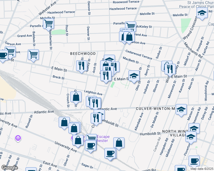 map of restaurants, bars, coffee shops, grocery stores, and more near in Rochester