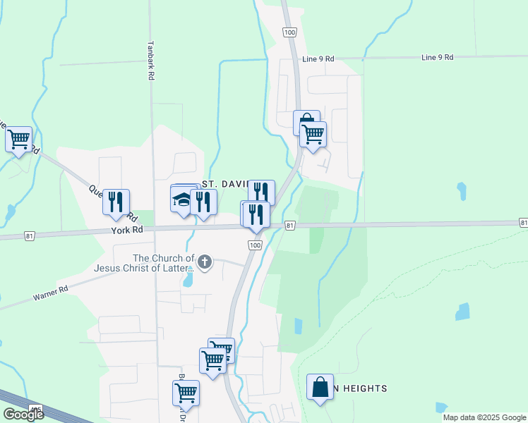 map of restaurants, bars, coffee shops, grocery stores, and more near 272 Four Mile Creek Road in Niagara-on-the-Lake