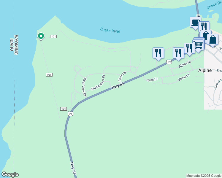 map of restaurants, bars, coffee shops, grocery stores, and more near 299 Deer Ln in Alpine