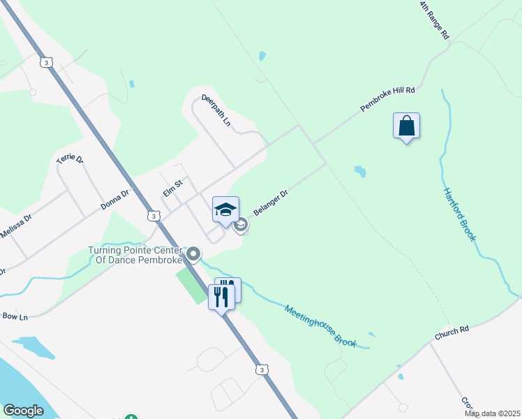 map of restaurants, bars, coffee shops, grocery stores, and more near Belanger Drive in Pembroke