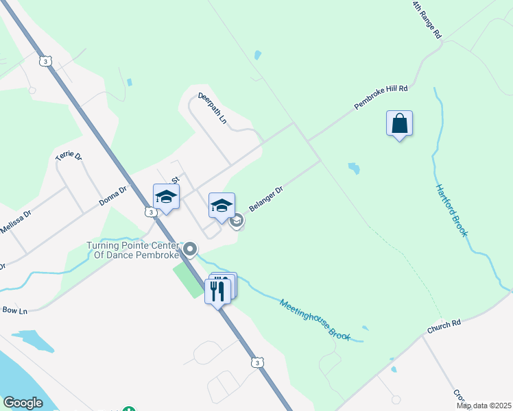map of restaurants, bars, coffee shops, grocery stores, and more near Belanger Drive in Pembroke