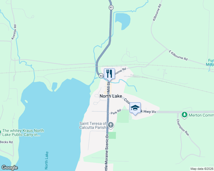 map of restaurants, bars, coffee shops, grocery stores, and more near in North Lake