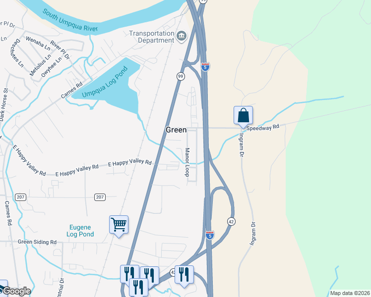 map of restaurants, bars, coffee shops, grocery stores, and more near 147 Pippin Avenue in Roseburg