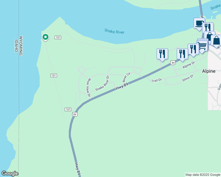 map of restaurants, bars, coffee shops, grocery stores, and more near 1-299 Deer Ln in Alpine