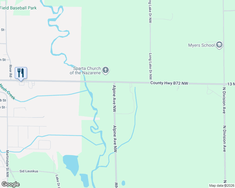map of restaurants, bars, coffee shops, grocery stores, and more near 10752 Alpine Avenue Northwest in Sparta
