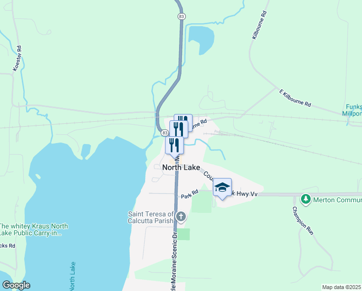 map of restaurants, bars, coffee shops, grocery stores, and more near W314N7770 Wisconsin 83 in Hartland