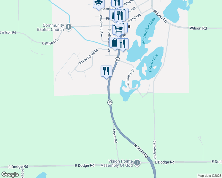map of restaurants, bars, coffee shops, grocery stores, and more near 453 S State Rd in Otisville