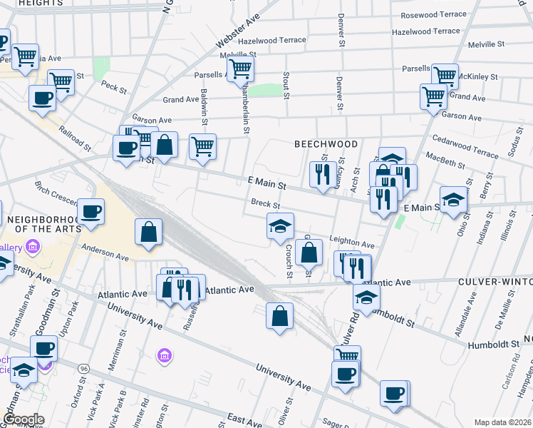 map of restaurants, bars, coffee shops, grocery stores, and more near 2 Chapel Street in Rochester