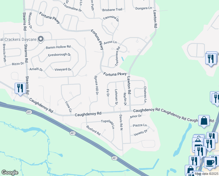 map of restaurants, bars, coffee shops, grocery stores, and more near 8022 Fir Dr in Clay