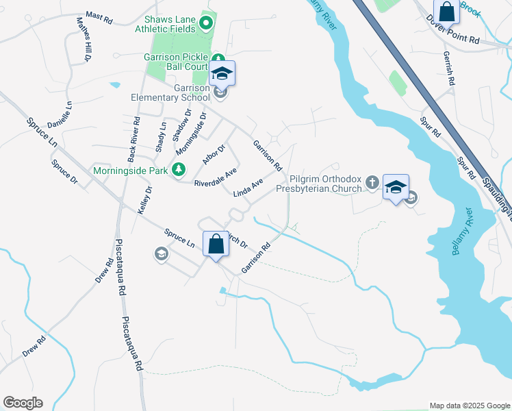 map of restaurants, bars, coffee shops, grocery stores, and more near 1 Austin Drive in Dover