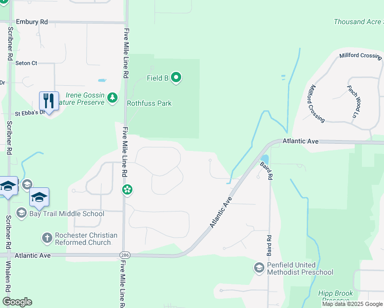 map of restaurants, bars, coffee shops, grocery stores, and more near 59 Saldo Lane in Penfield