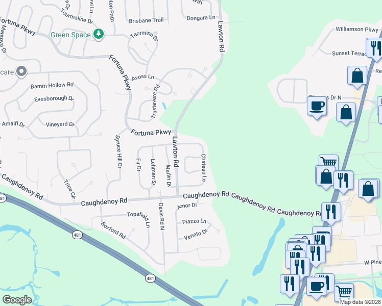 map of restaurants, bars, coffee shops, grocery stores, and more near 8049 Candela Lane in Clay