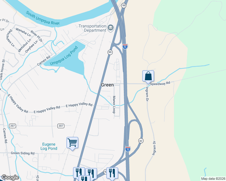 map of restaurants, bars, coffee shops, grocery stores, and more near 147 Pippin Avenue in Roseburg