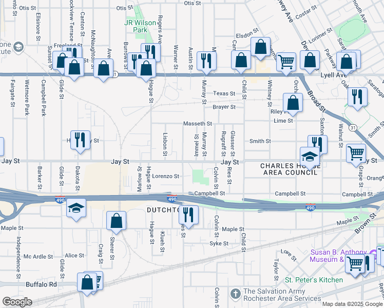 map of restaurants, bars, coffee shops, grocery stores, and more near 1 Immel Street in Rochester