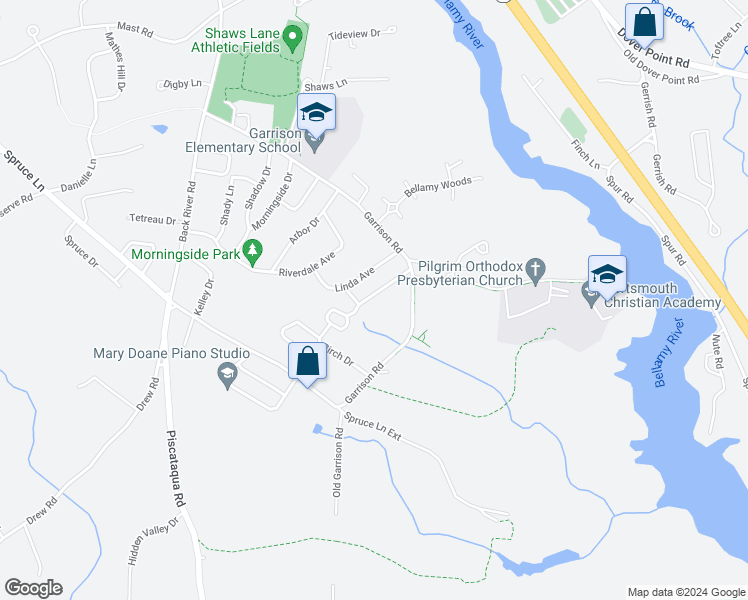 map of restaurants, bars, coffee shops, grocery stores, and more near 3 Austin Drive in Dover