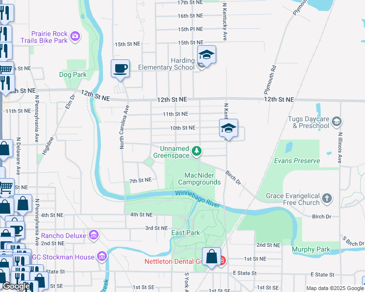 map of restaurants, bars, coffee shops, grocery stores, and more near 826 8th St NE in Mason City